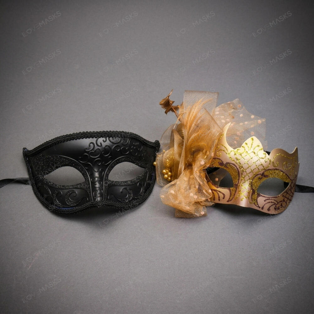 Venetian Mardi Gras Masquerade Mask Black Gold Halloween
